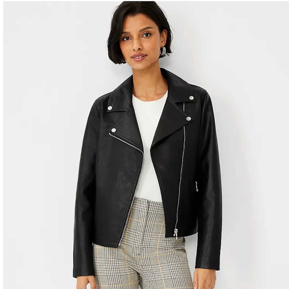 Anne Taylor Pebbled Faux Leather Moto Jacket